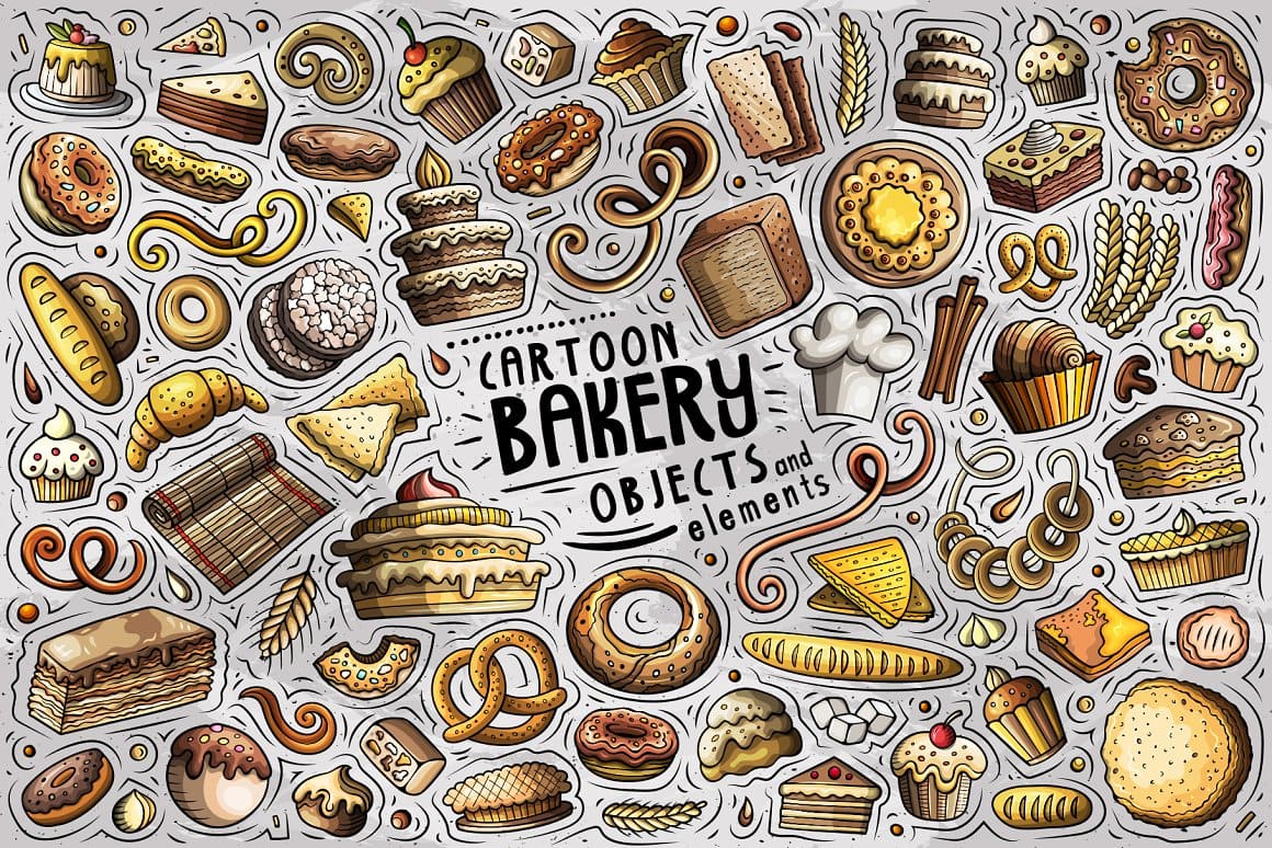 Bakery Products Cartoon Objects Set Preview 1.