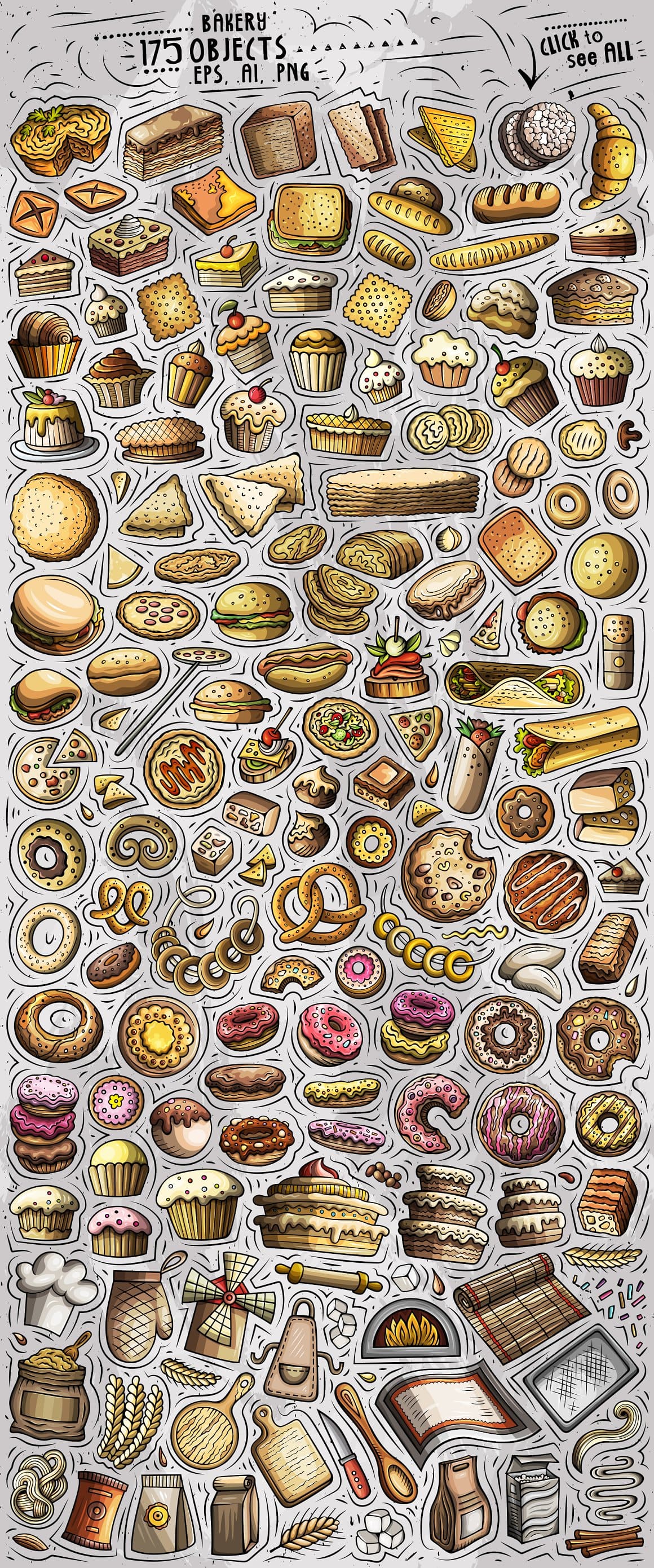 Bakery Products Cartoon Objects Set Preview 2.