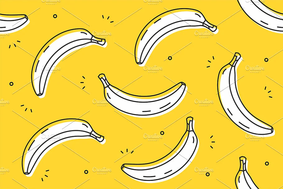 bananas patterns, transparent bananas on yellow background.