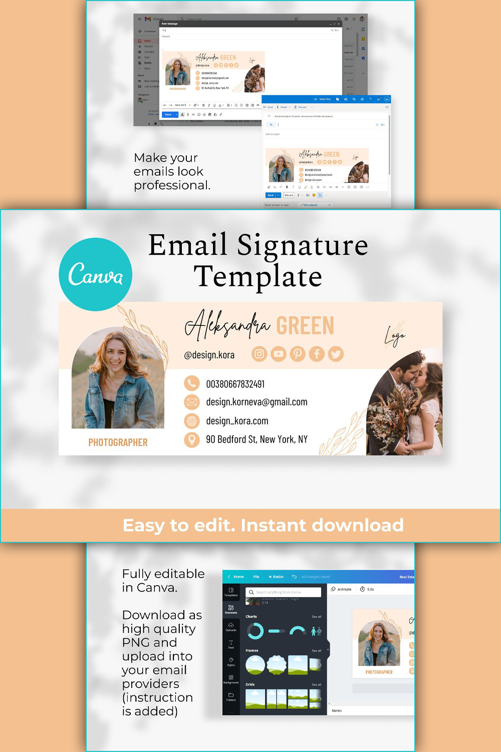 Beige email signature template of pinterest.