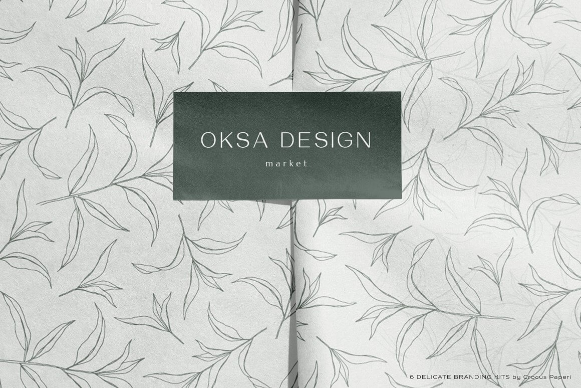 Gift paper with a vegetable print is connected with a Oksa design market sticker.