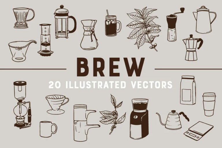 Brew 20 Coffee Vectors MasterBundles
