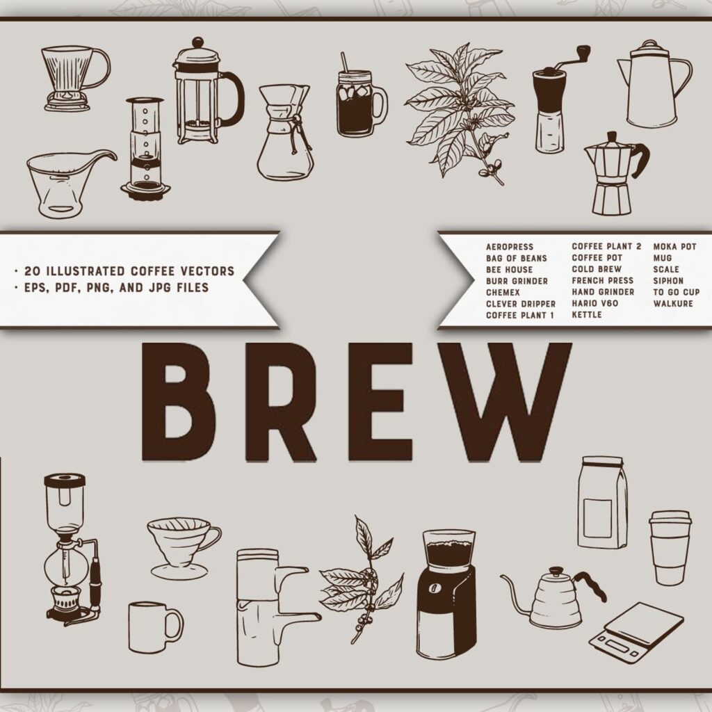 Brew 20 Coffee Vectors MasterBundles