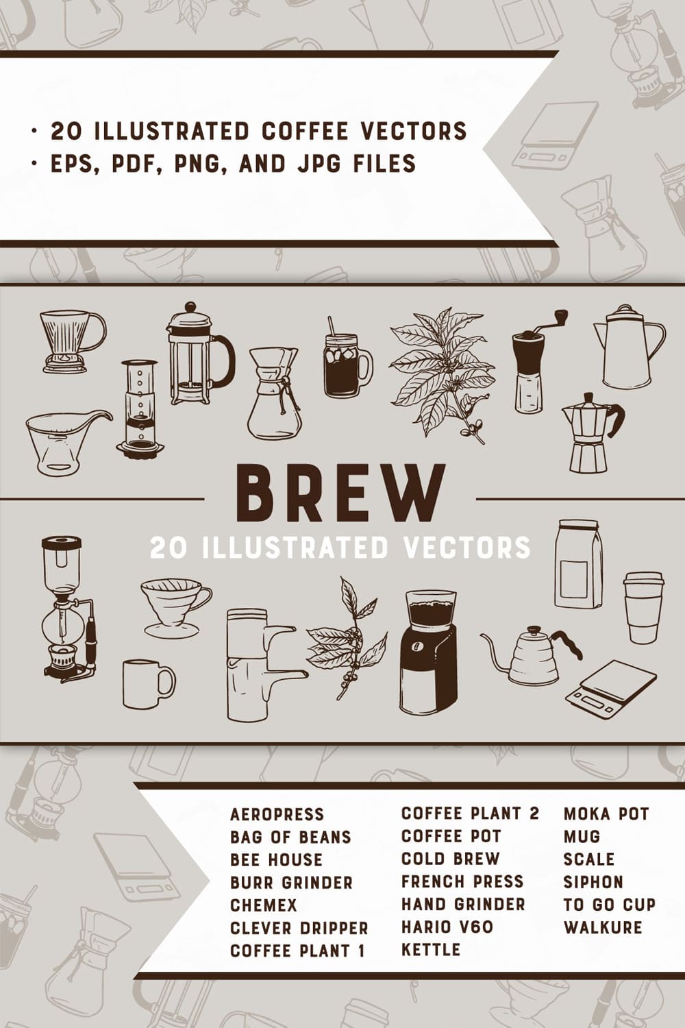 Brew 20 Coffee Vectors pinterest image.