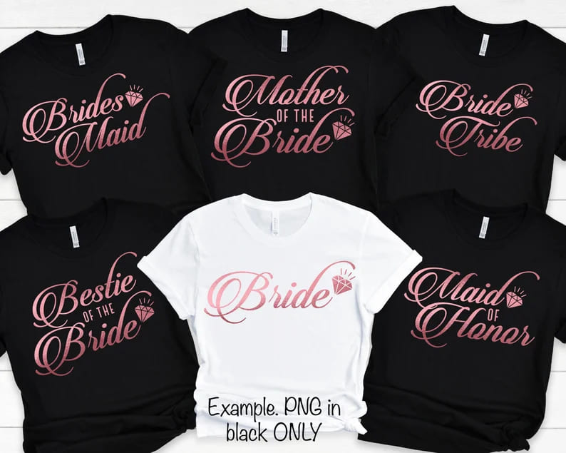 bridal party svg bundle, t-shirts design mockup.