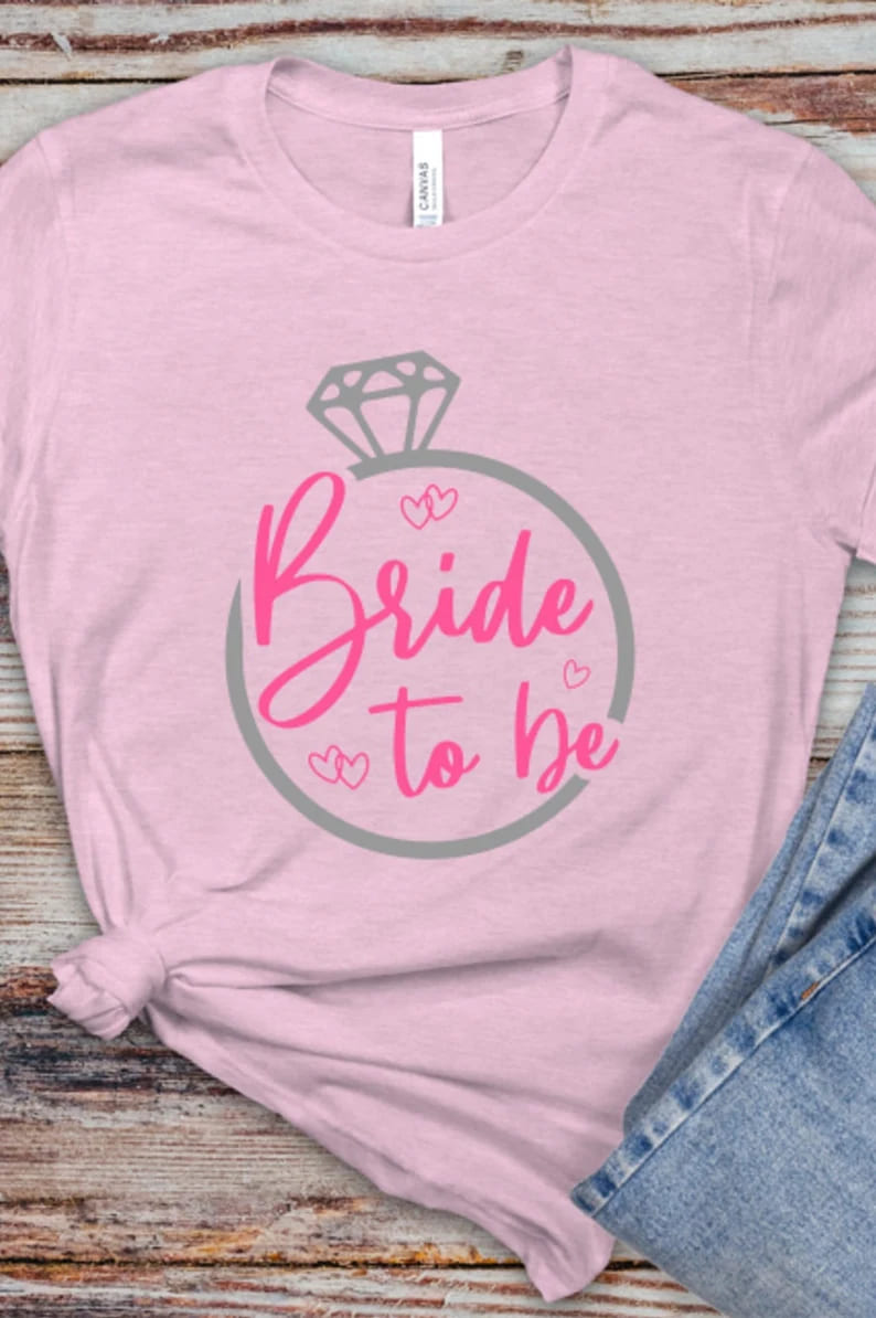bride to be svg png, pink design on light pink t-shirt mockup.