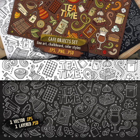 Objects for your prints on the theme of tea drinking.