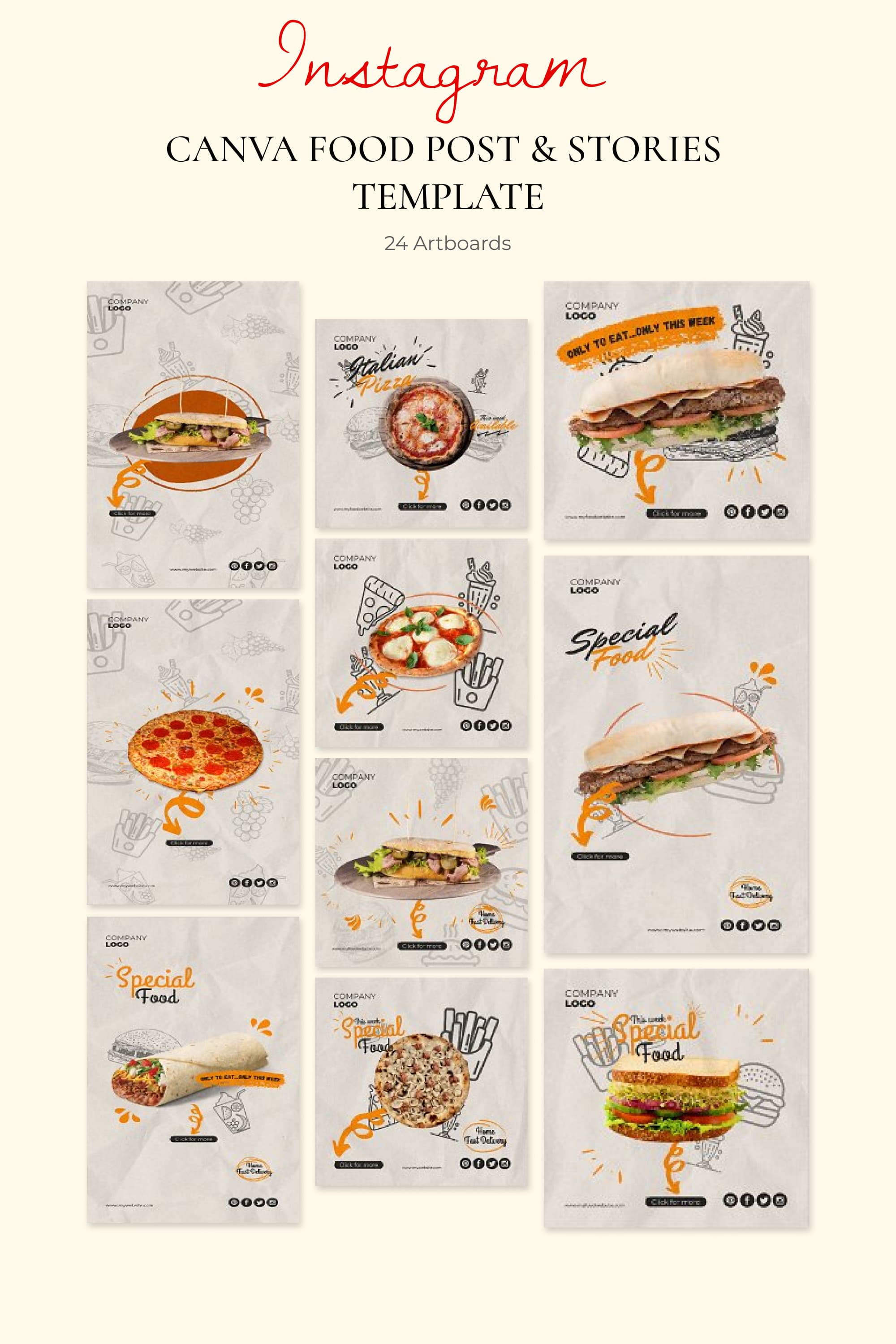 Canva Food Instagram Template Kit Pinterest.