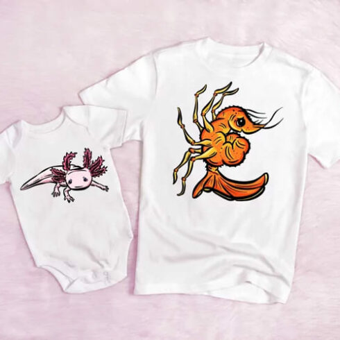 cartoon sea creatures t-shirt mockup.