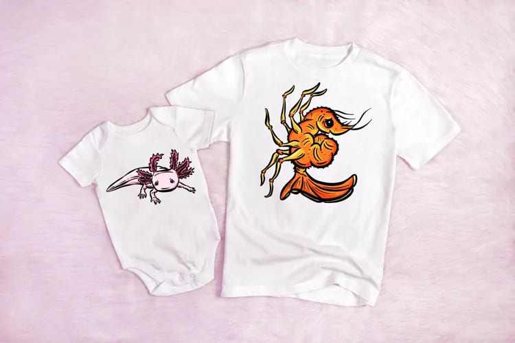 cartoon sea creatures t-shirt mockup.