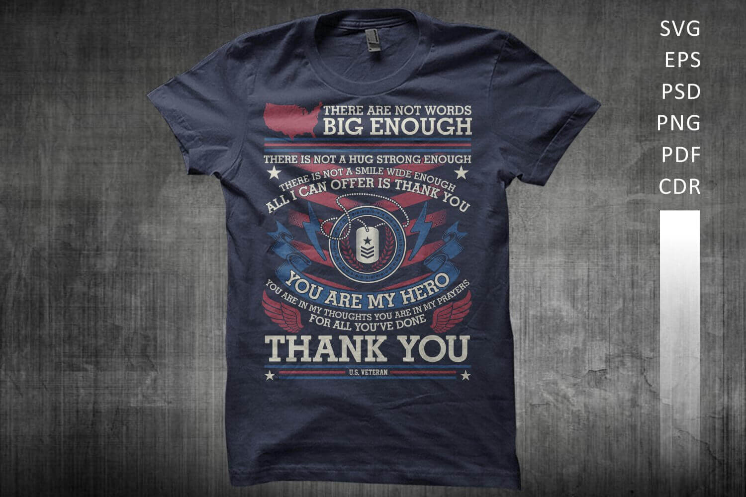 Blue T-shirt with the words "You are my hero", "Thank you" and others.