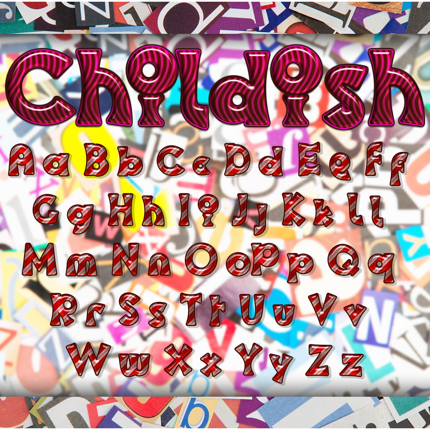 Alphabet preview on images using the font.