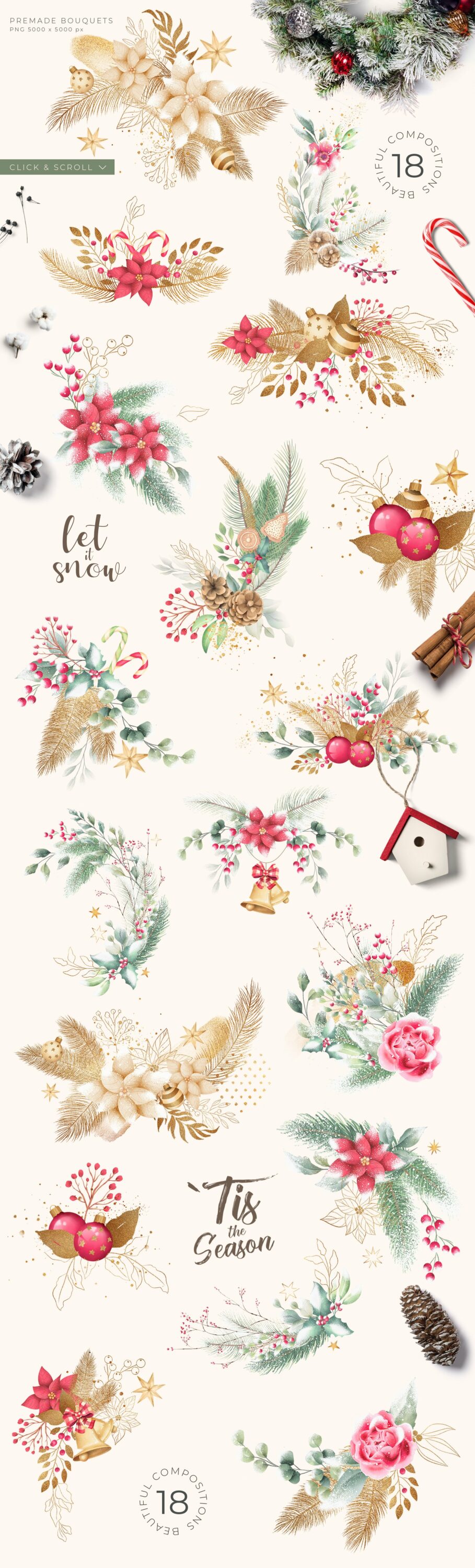 christmas illustration bundle premade bouquets