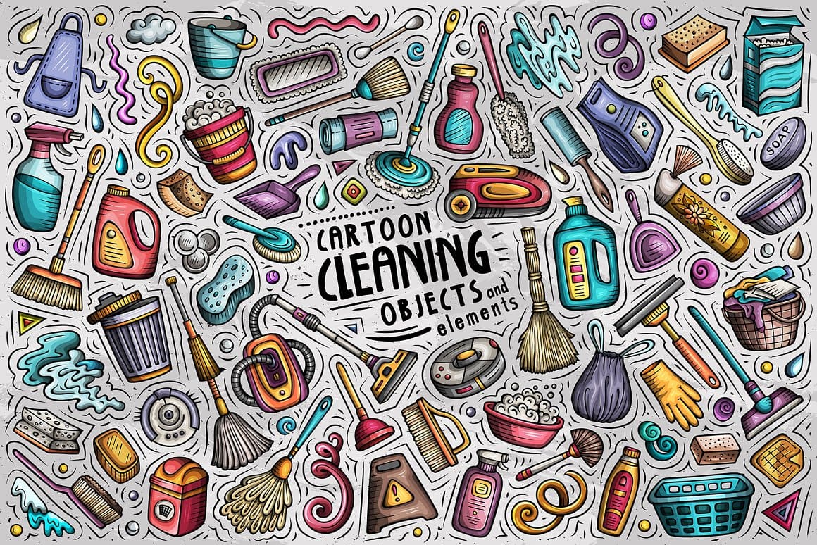 Cleaning Cartoon Objects Set Preview 1.