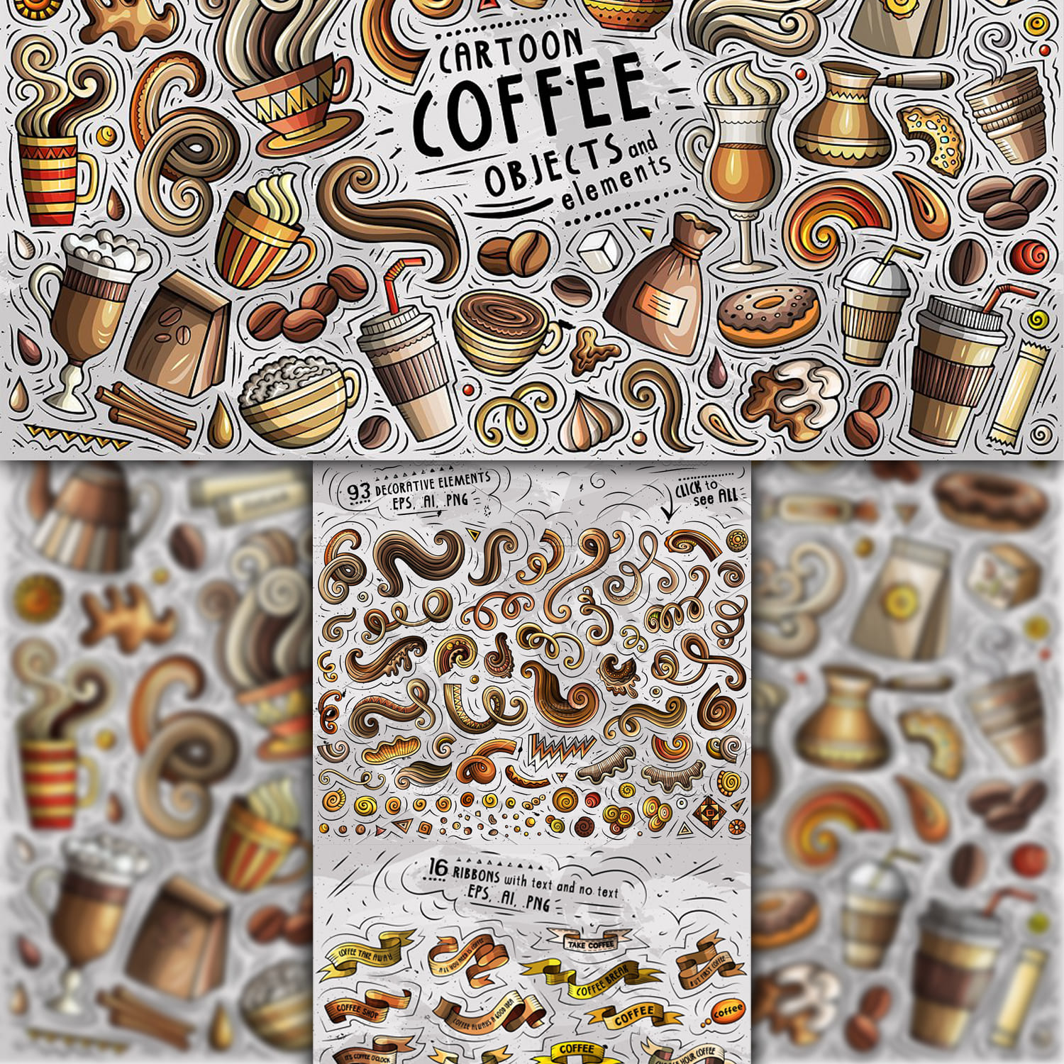 Coffee Cartoon Vector Objects Set 1500 1500 2.