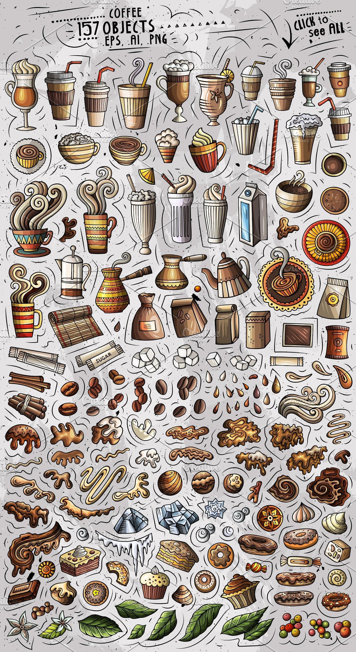 Coffee Cartoon Vector Objects Set Preview 2.
