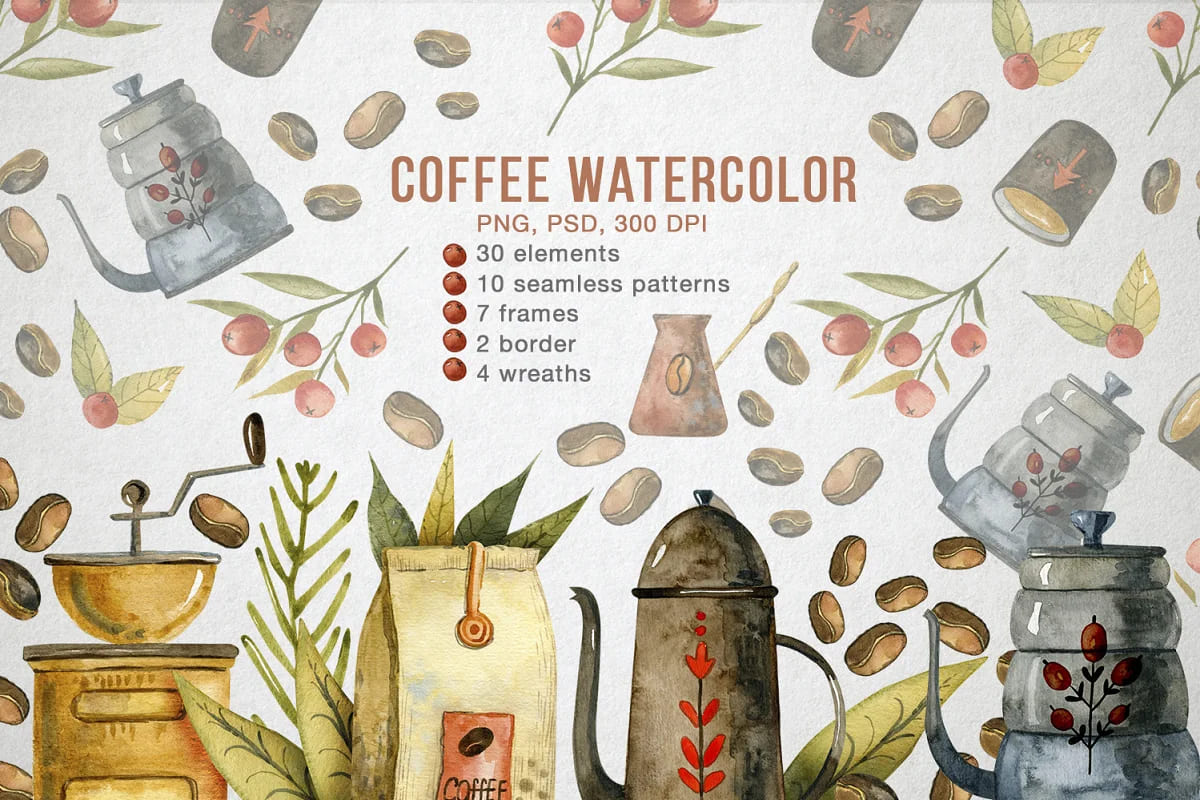 coffee illustrations watercolor.