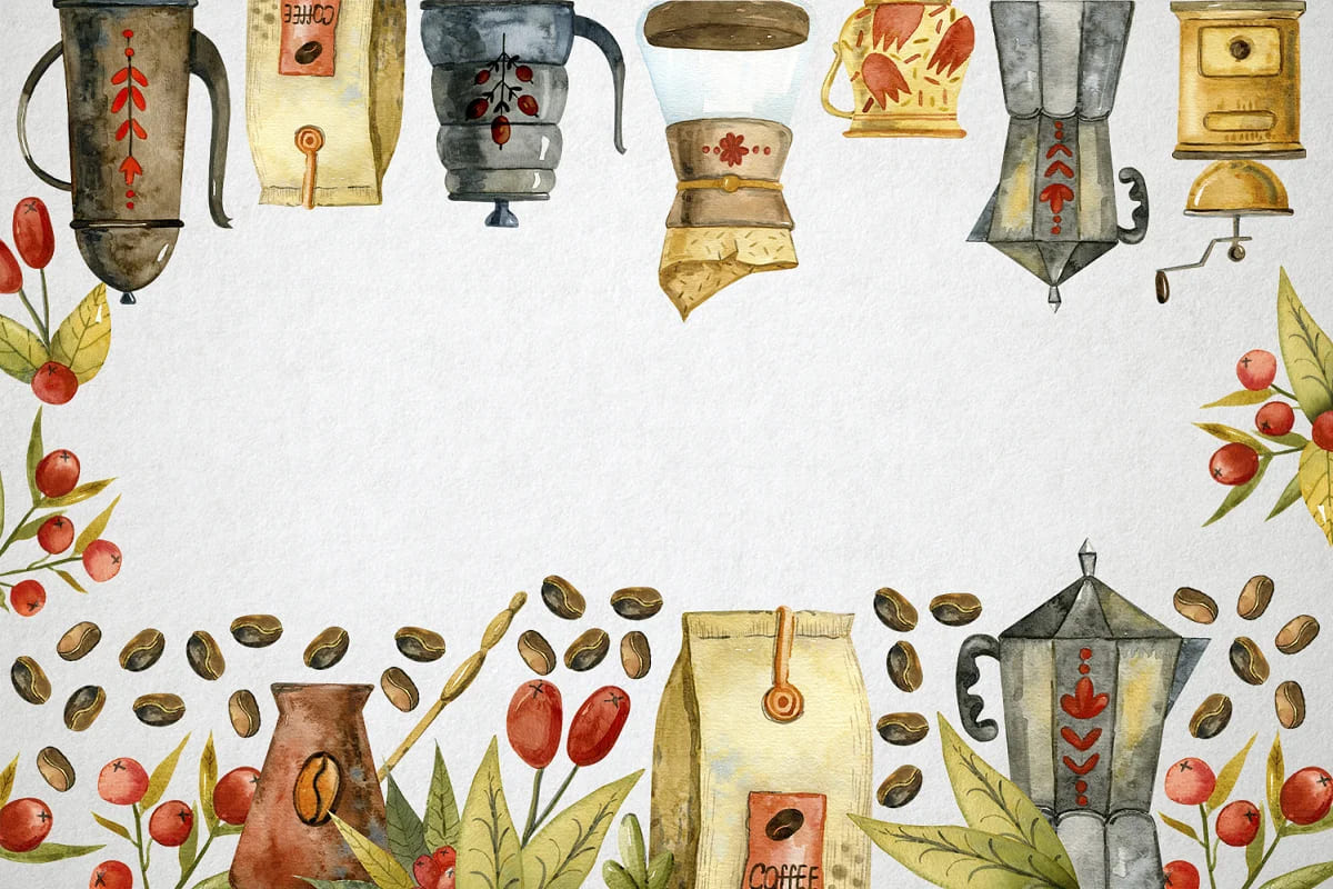coffee illustrations watercolor collection.