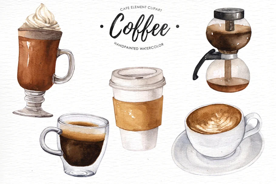 coffee watercolor clipart set.