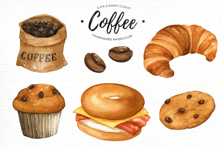 coffee watercolor clipart collection.