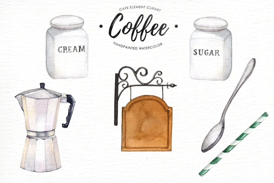 coffee watercolor clipart pack.