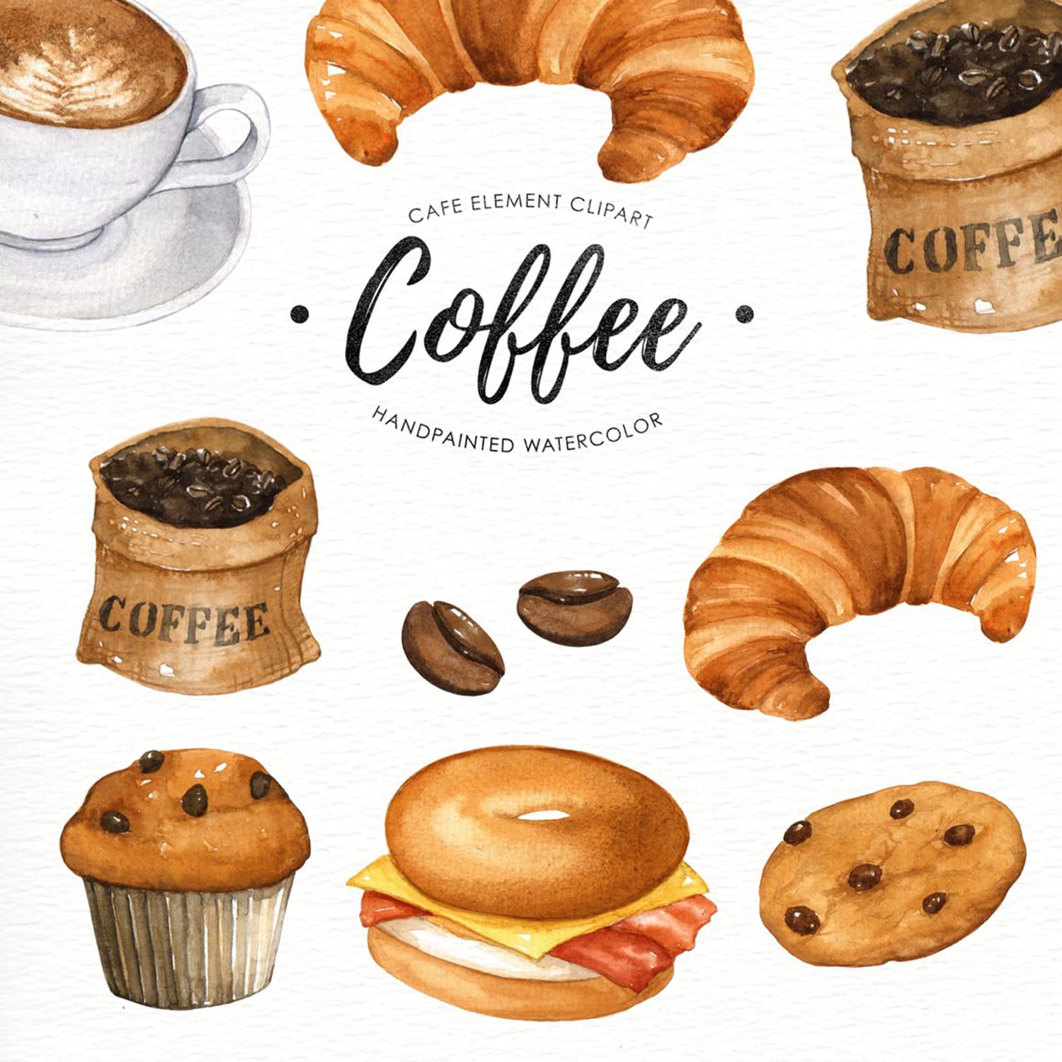 Coffee Watercolor Clipart cover image.