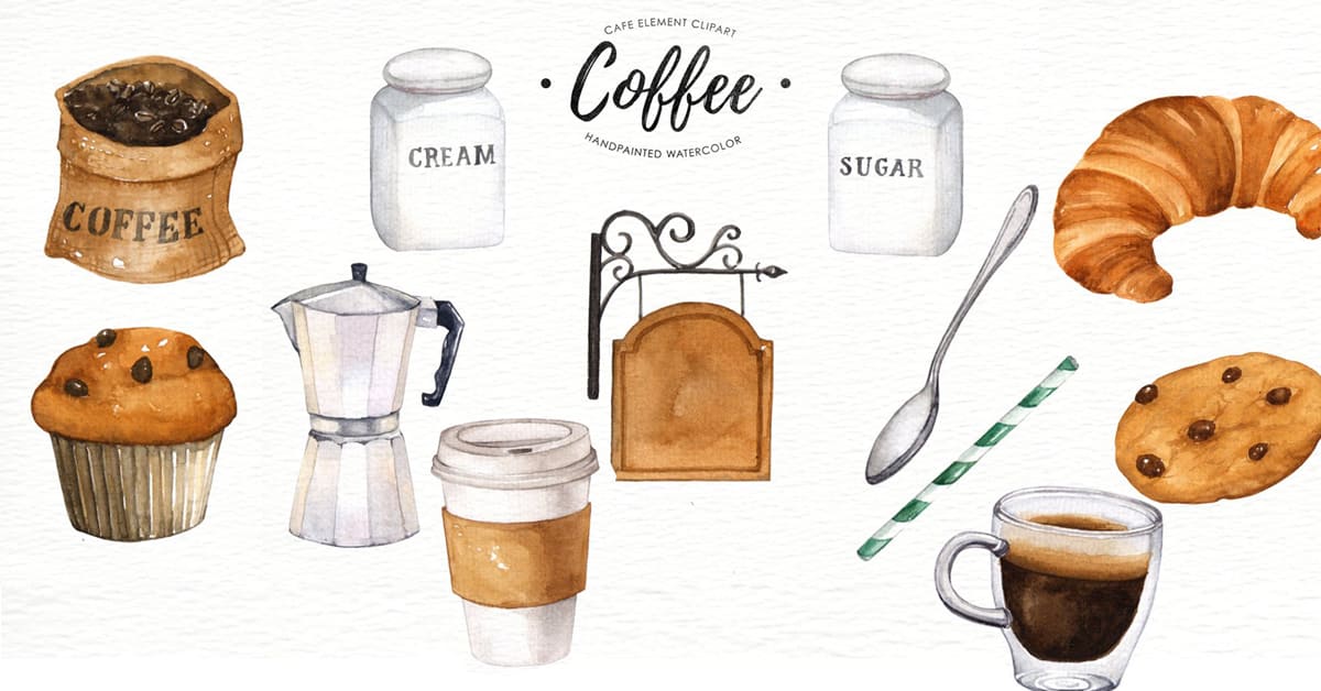 Coffee Watercolor Clipart facebook image.
