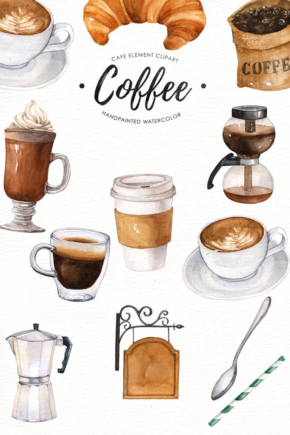 Coffee Watercolor Clipart pinterest image.