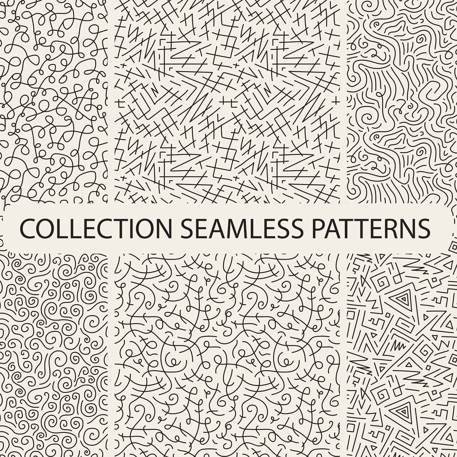 collection of curly seamless paterns biege.