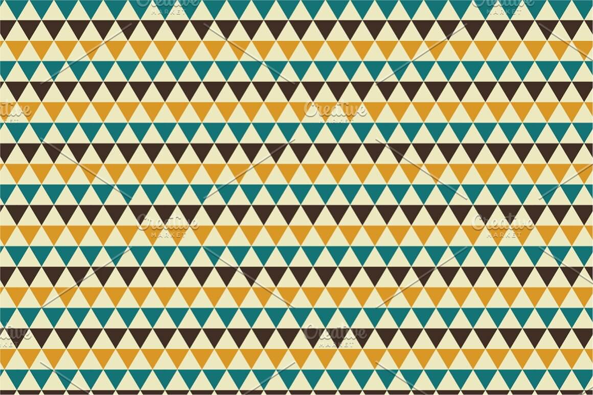 Collection of retro patterns with colorful triangles.