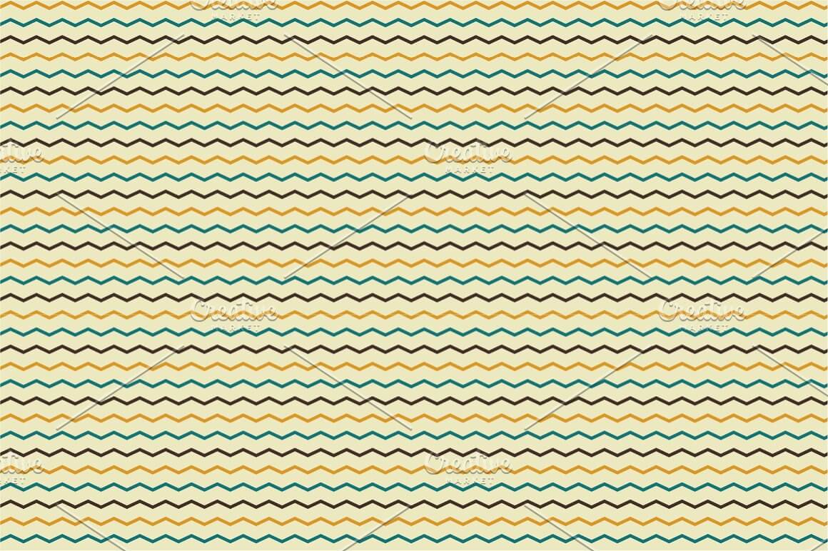 Collection of retro patterns with colorful horizontal zigzags.