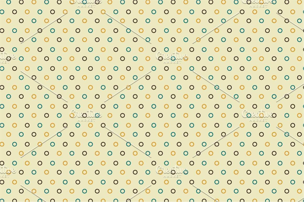 Collection of retro patterns with colorful circles with voids inside.