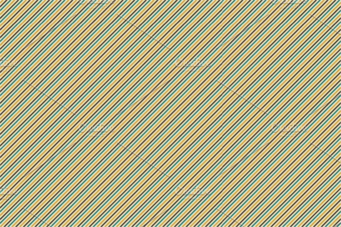 A collection of retro patterns with oblique multi-colored lines at an angle of 45 degrees.