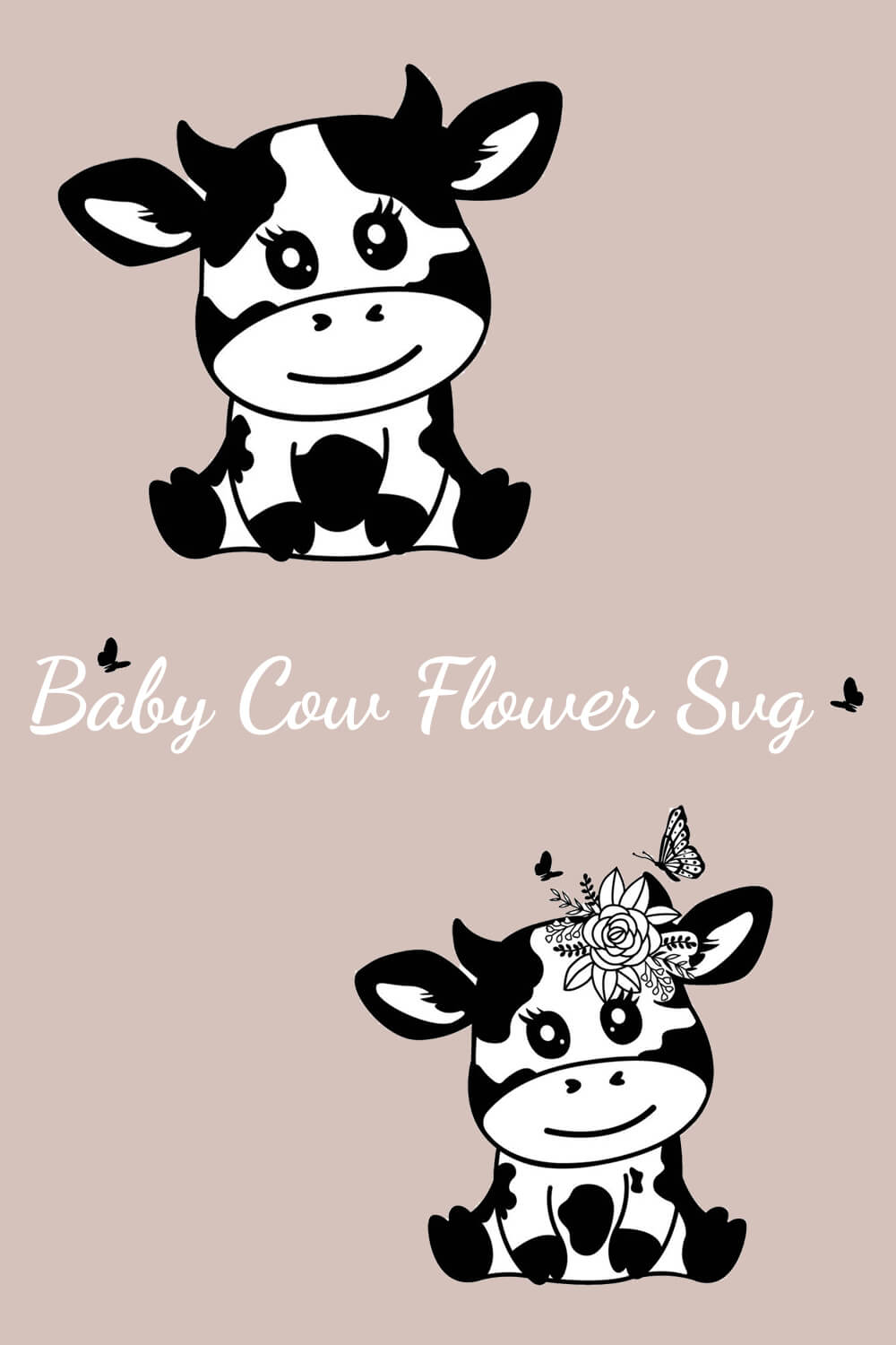 Cow with a flower on its head sitting next to another cow.