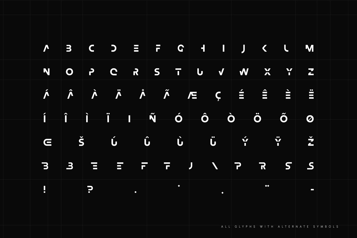 Alphabet and characters font preview.
