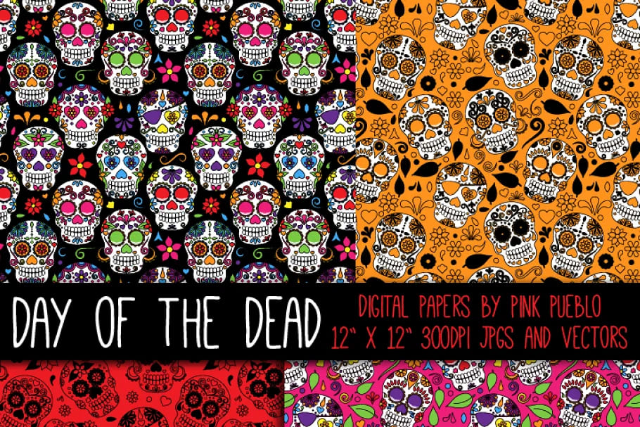 day of dead skull patterns for print.