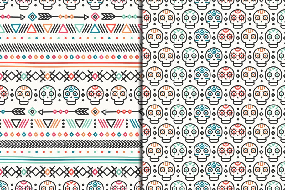 day of the dead pattern with skulls for printing.