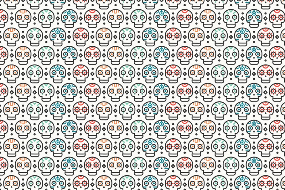 day of the dead pattern with skulls for paper or fabrics.