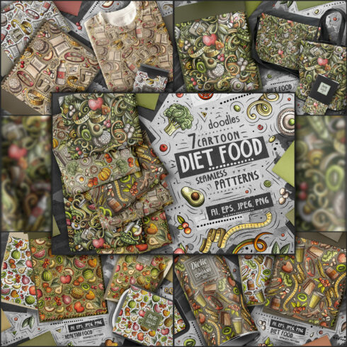 Diet Food Cartoon Seamless Patterns 1500 1500 2.