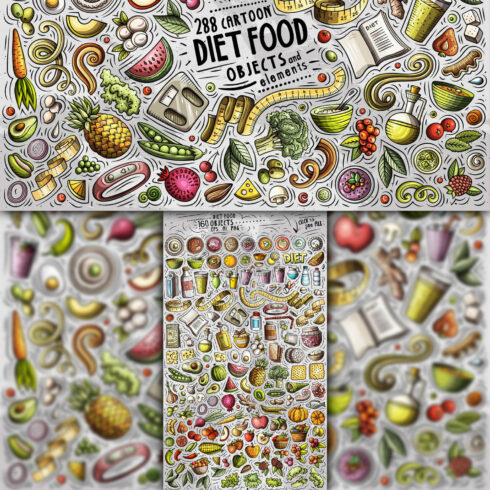 Diet Food Cartoon Vector Objects Set 1500 1500 1.
