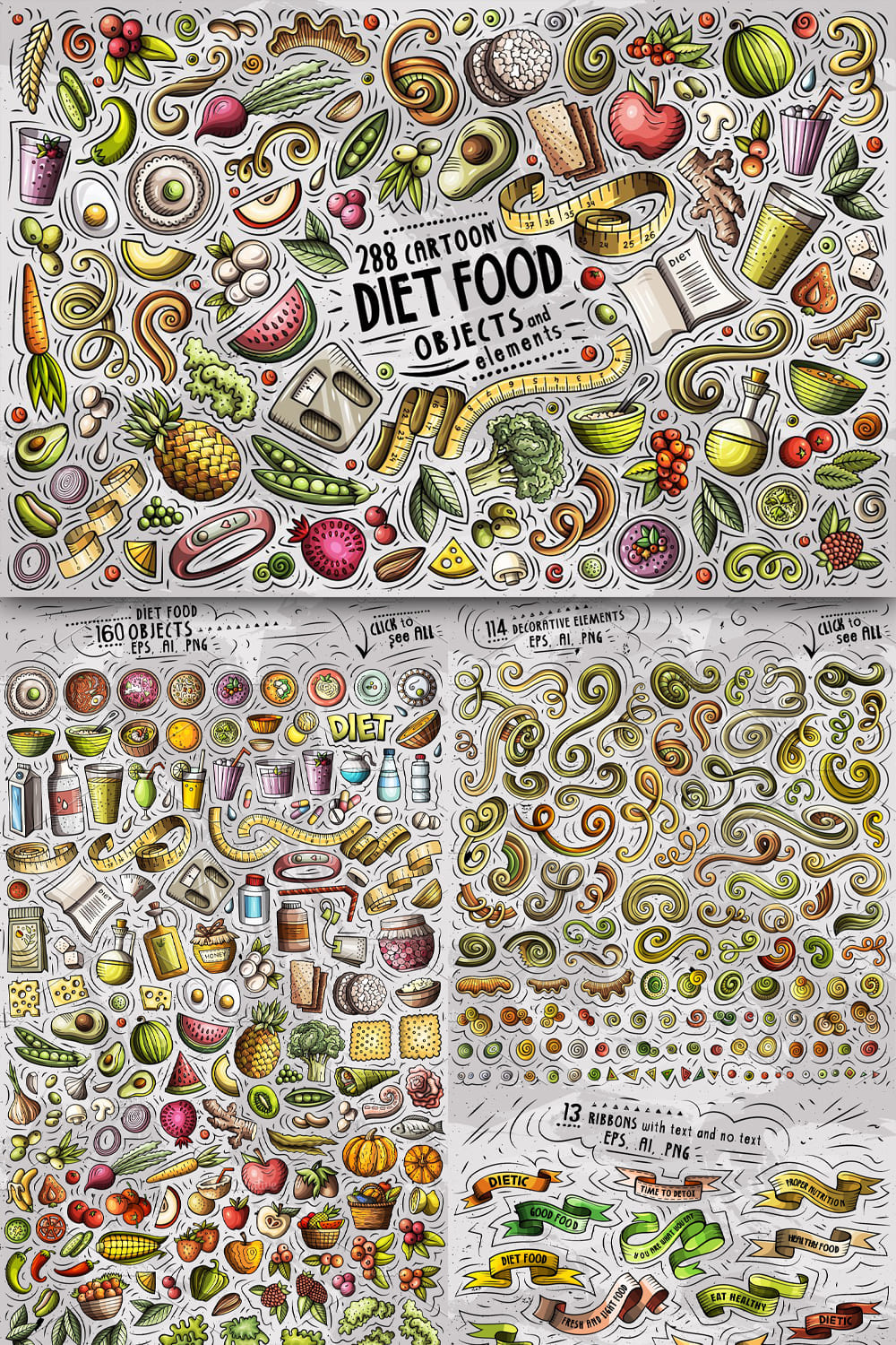 Diet Food Cartoon Vector Objects Set Pinterest 1000 1500.