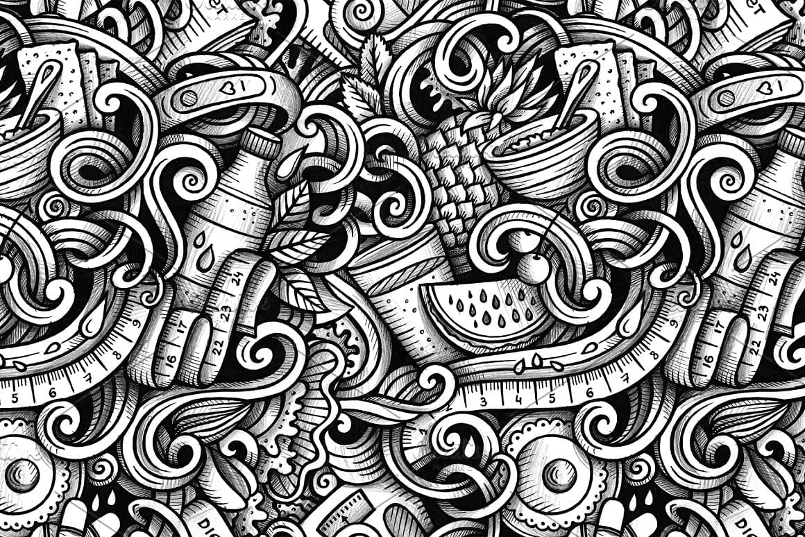 Diet Food Graphic Doodle Patterns Preview 3.