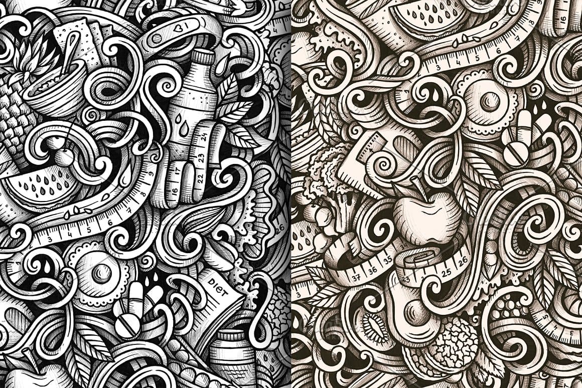 Diet Food Graphic Doodle Patterns Preview 5.