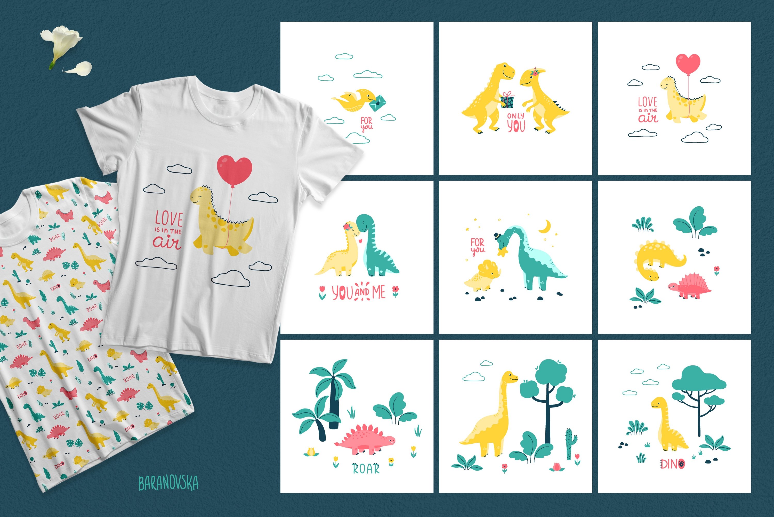 dino love clipart cards