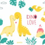 dino love. clipart and patterns cover image.