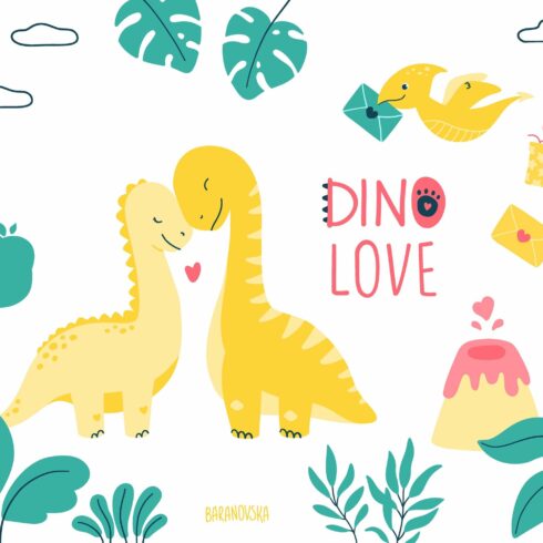 dino love. clipart and patterns cover image.