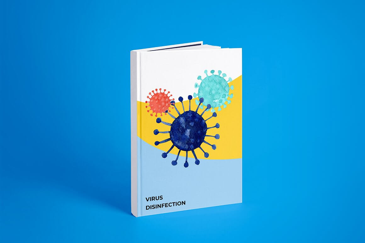 A book with the image of three multicolored viruses