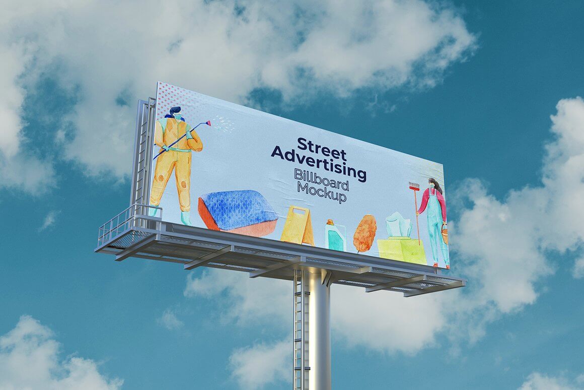 Street advertising billboard mockup with disinfection advertisement.