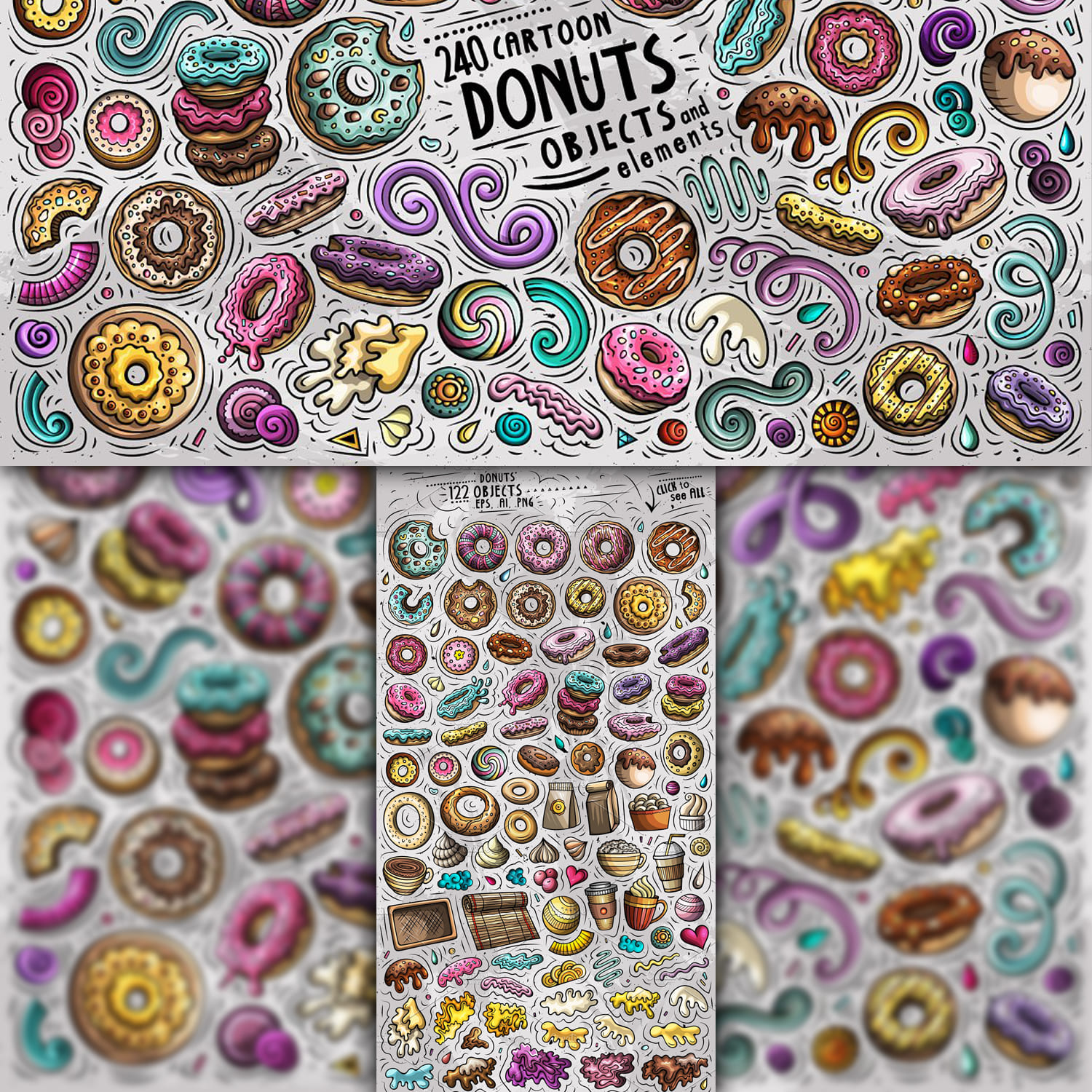 Donuts Cartoon Vector Objects Set 1500 1500 1.