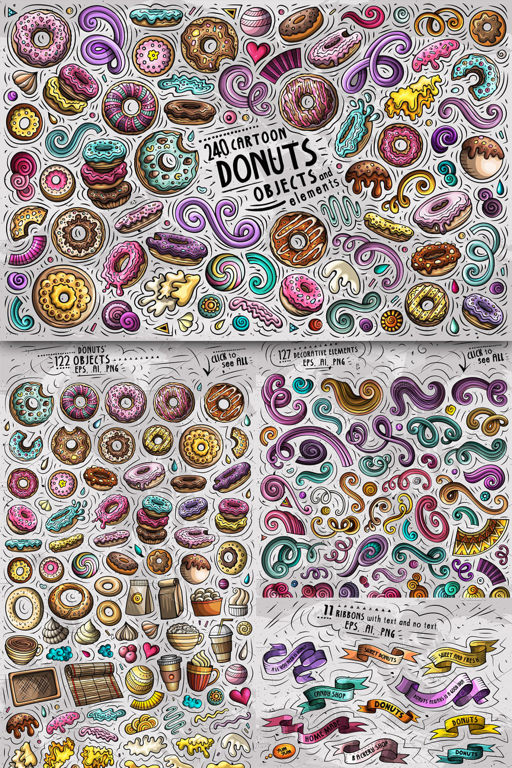 Donuts Cartoon Vector Objects Set Pinterest 1000 1500.